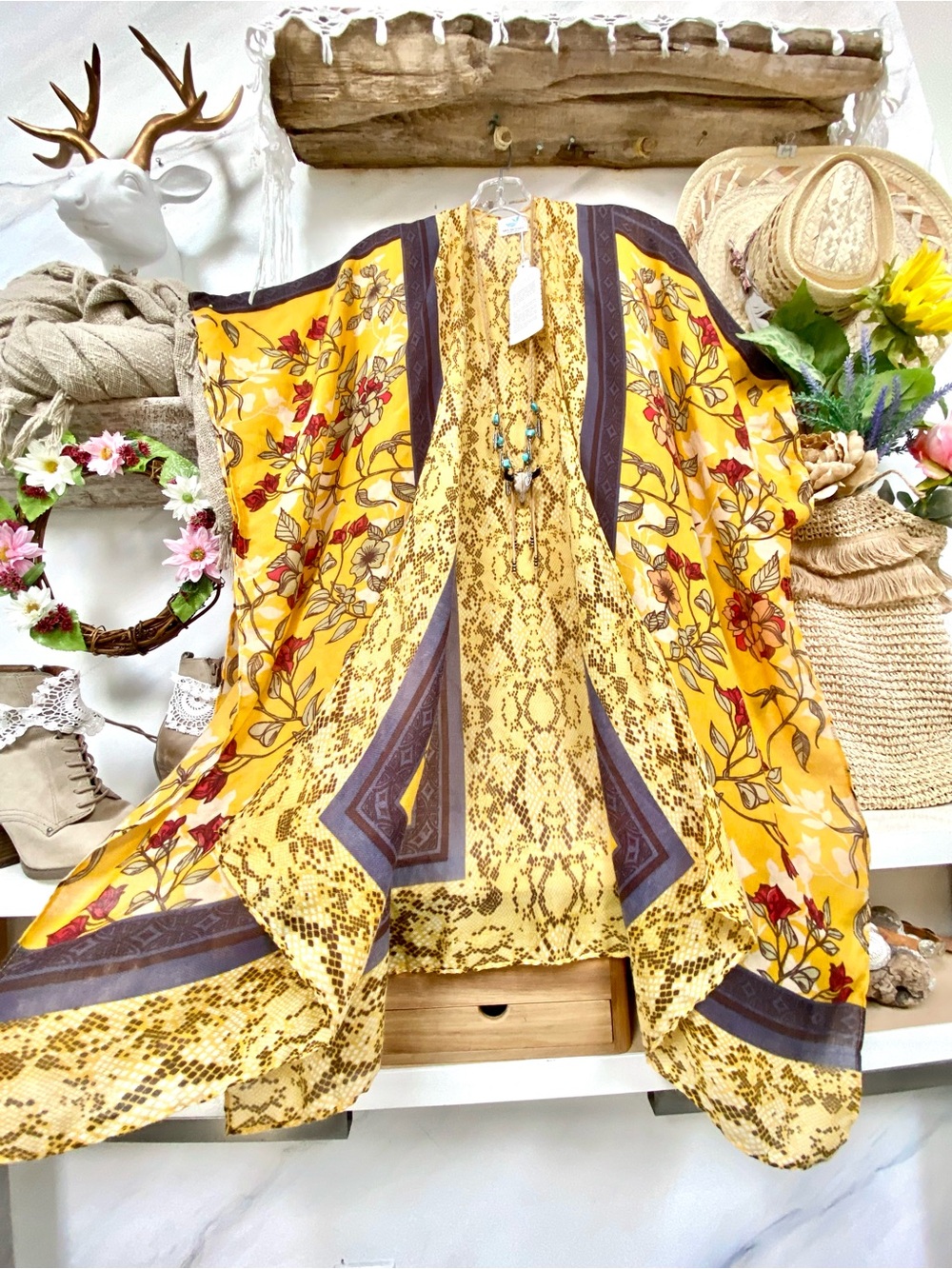 Whimsical boho kimono duster/cover up w resort vacay beach shabby chic vibe